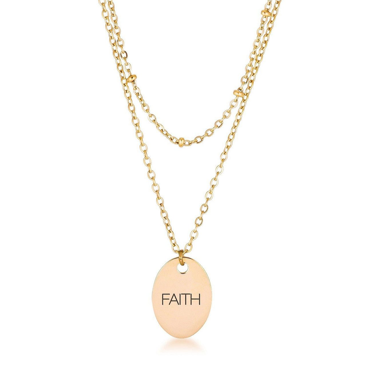 18k Gold Plated Double Chain FAITH Necklace - Two & Gathered