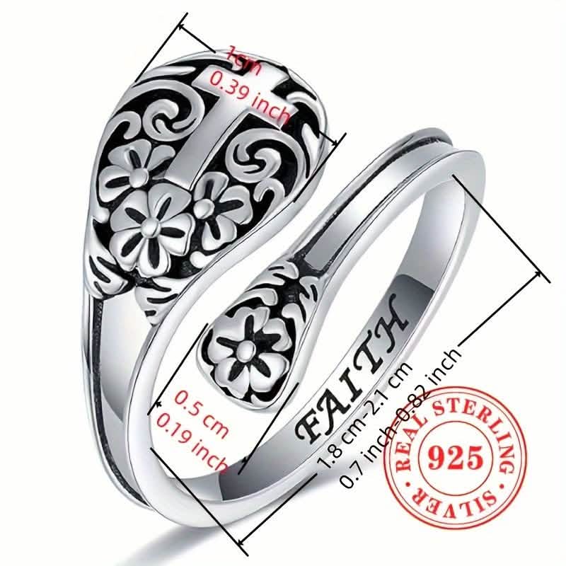 925 Sterling Silver Bohemian Faith Ring – Adjustable Vintage Cross - Two & Gathered