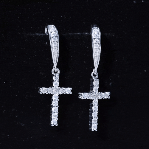 Certified Lab Grown Diamond Cross Fish Hook Earrings