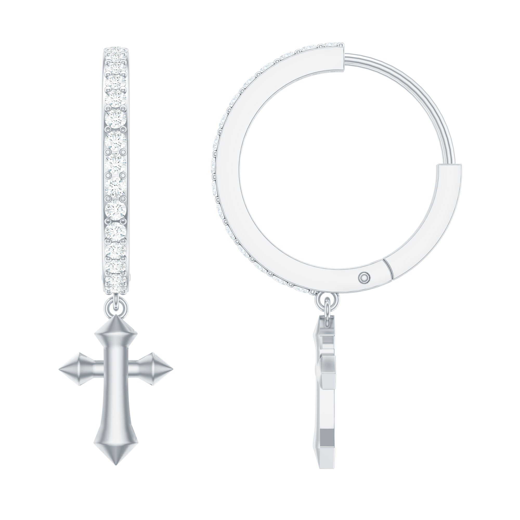 Lab Grown Diamond Holy Cross Hoop Drop Earrings For Women