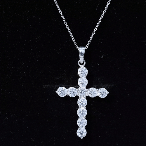 Certified Cubic Zirconia Christian Cross Necklace With Silver Chain