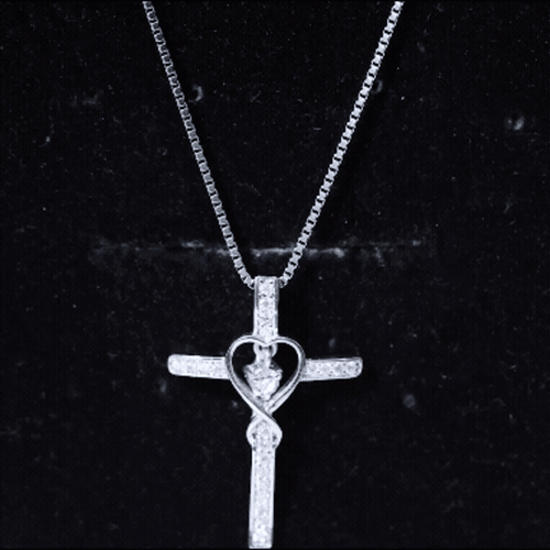 Certified Moissanite Catholic Cross Heart Necklace