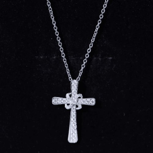 Certified Moissanite Cross Pendant with Silver Chain