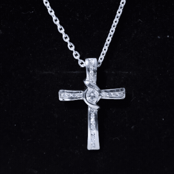 Certified Moissanite Cross Pendant Necklace with Silver Chain