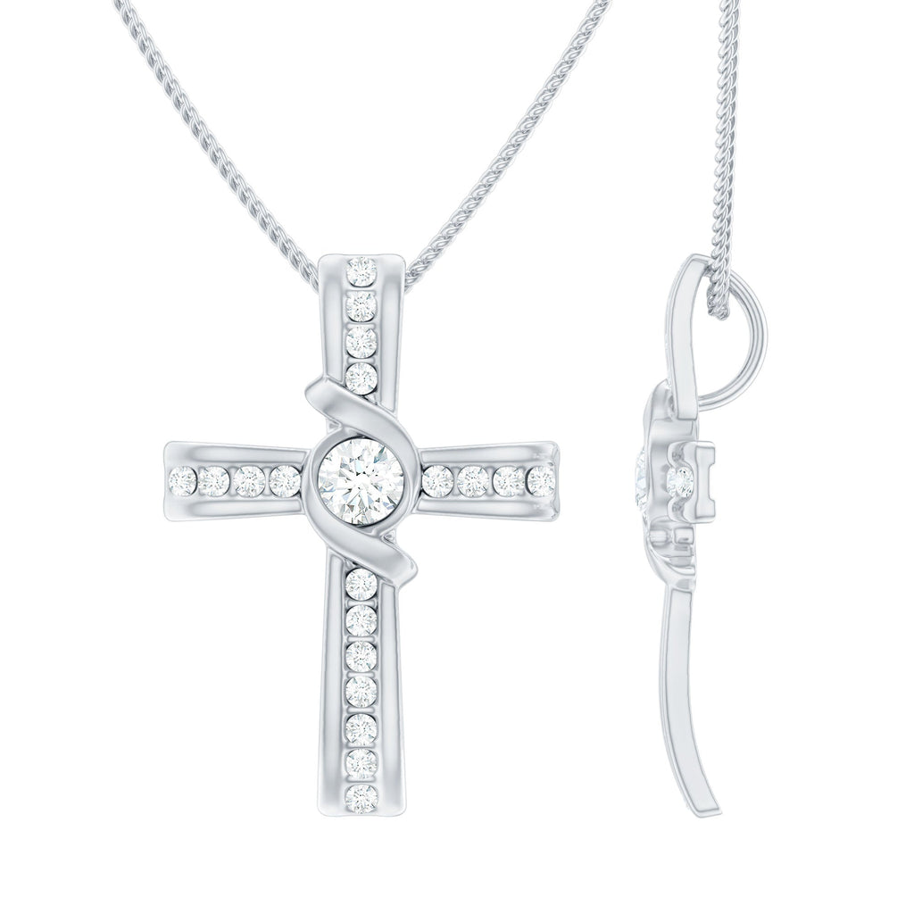 Certified Moissanite Cross Pendant Necklace with Silver Chain