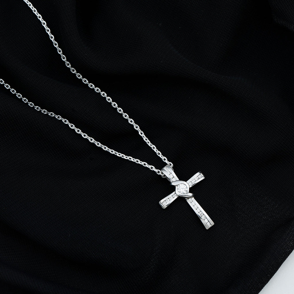 Certified Moissanite Cross Pendant Necklace with Silver Chain