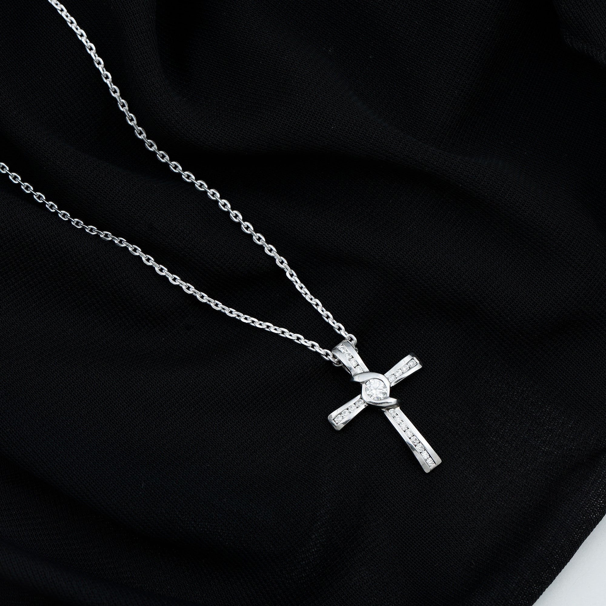 Certified Moissanite Cross Pendant Necklace with Silver Chain