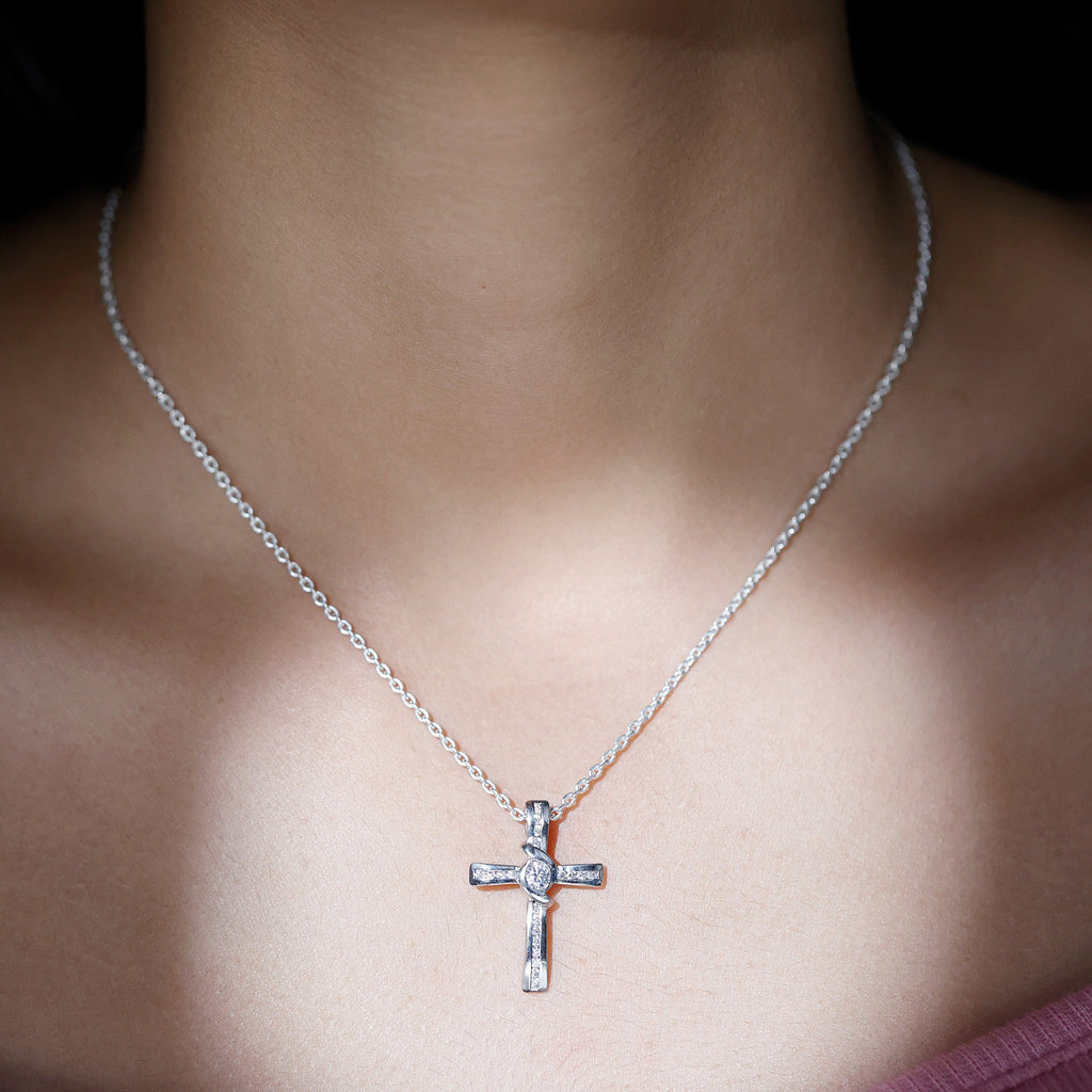 Certified Moissanite Cross Pendant Necklace with Silver Chain