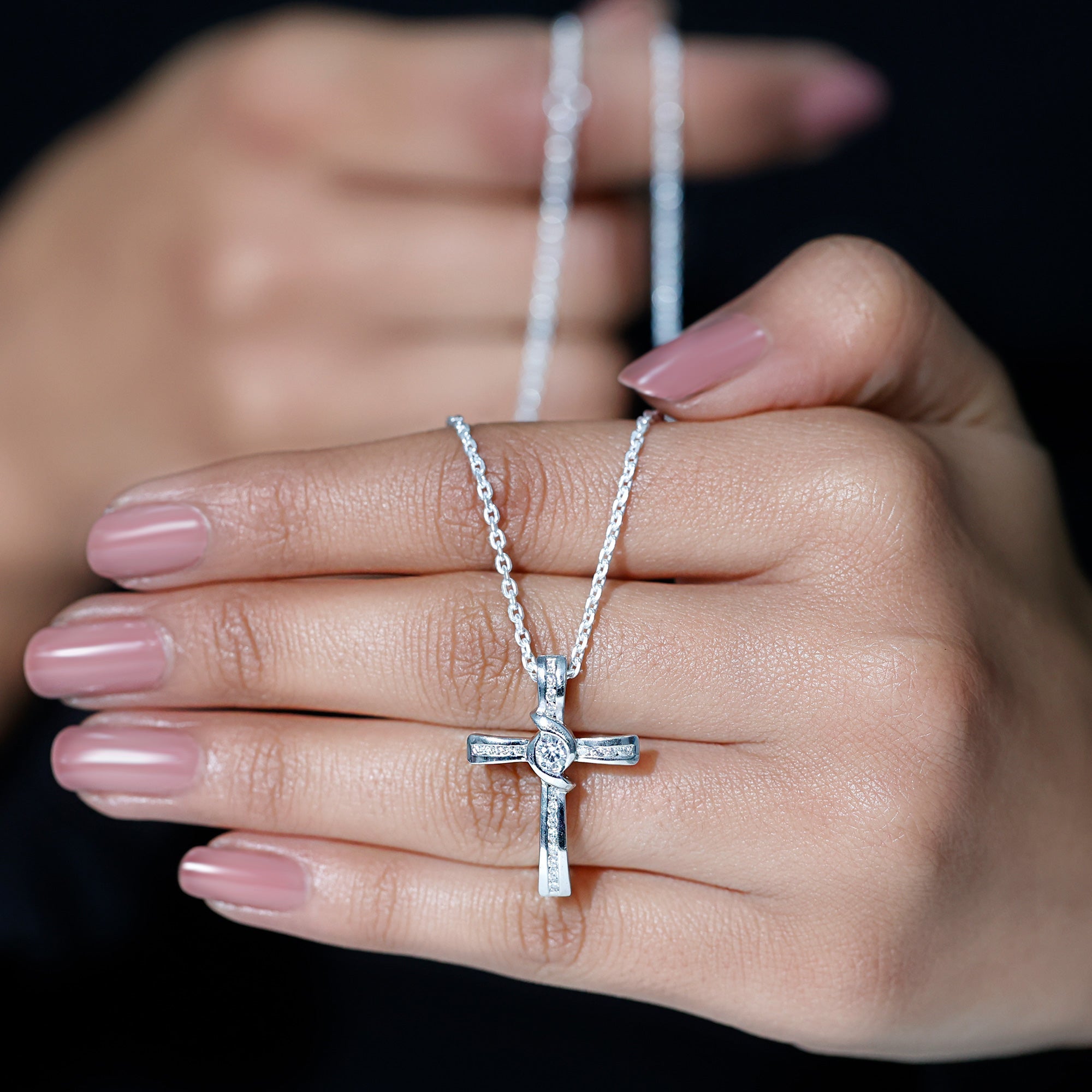 Certified Moissanite Cross Pendant Necklace with Silver Chain