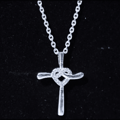 Certified Moissanite Cross Heart Pendant Necklace with Silver Chain