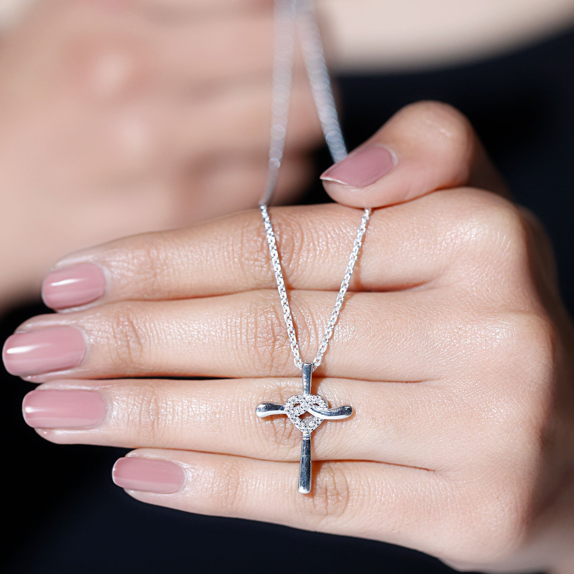 Certified Moissanite Cross Heart Pendant Necklace with Silver Chain