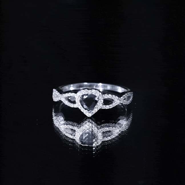 Lab Grown Black Diamond Heart Engagement Ring with Criss Cross Shank
