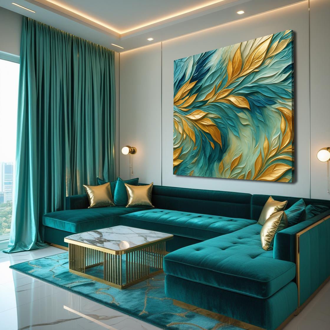 Abstract Gold And Blue Frosty Wall Art - Two & Gathered