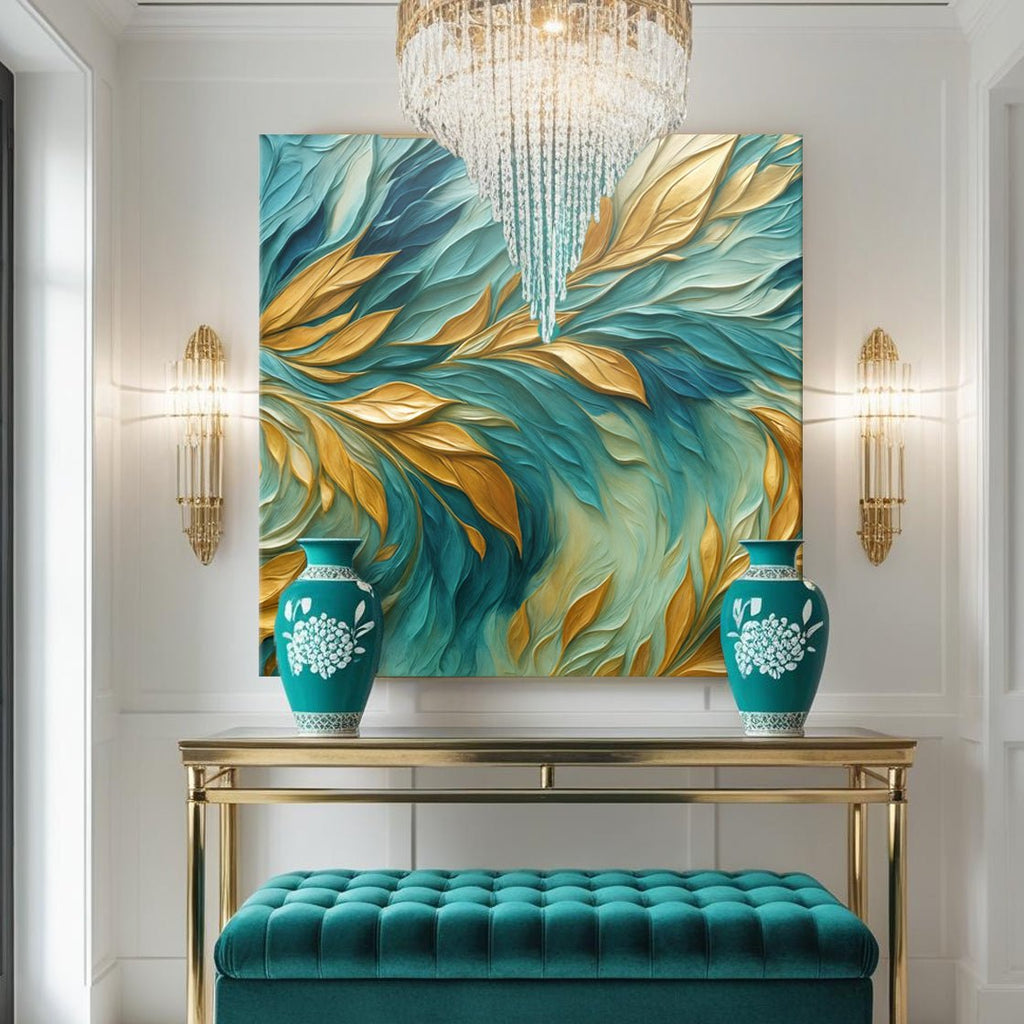 Abstract Gold And Blue Frosty Wall Art - Two & Gathered
