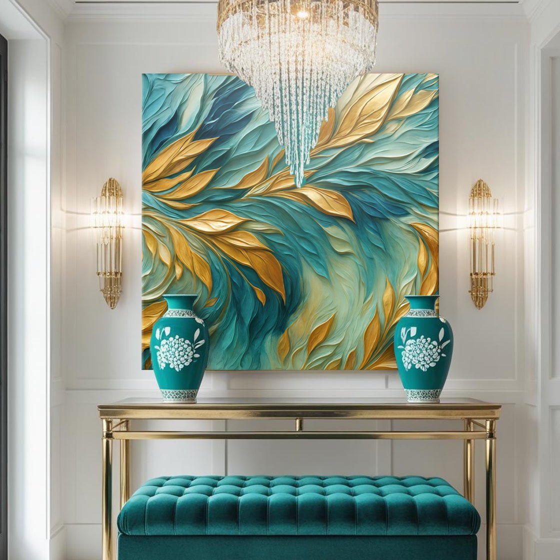 Abstract Gold And Blue Frosty Wall Art - Two & Gathered