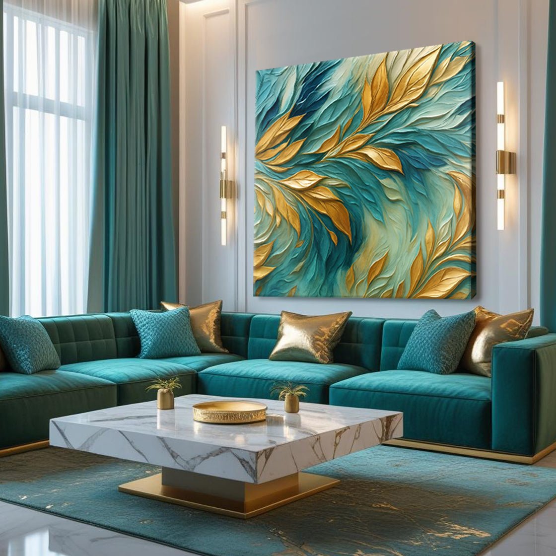 Abstract Gold And Blue Frosty Wall Art - Two & Gathered