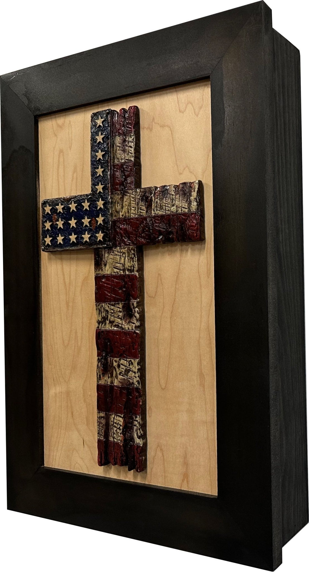 American Flag Cross Decorative Wall - Mounted Secure Gun Cabinet - Two & Gathered