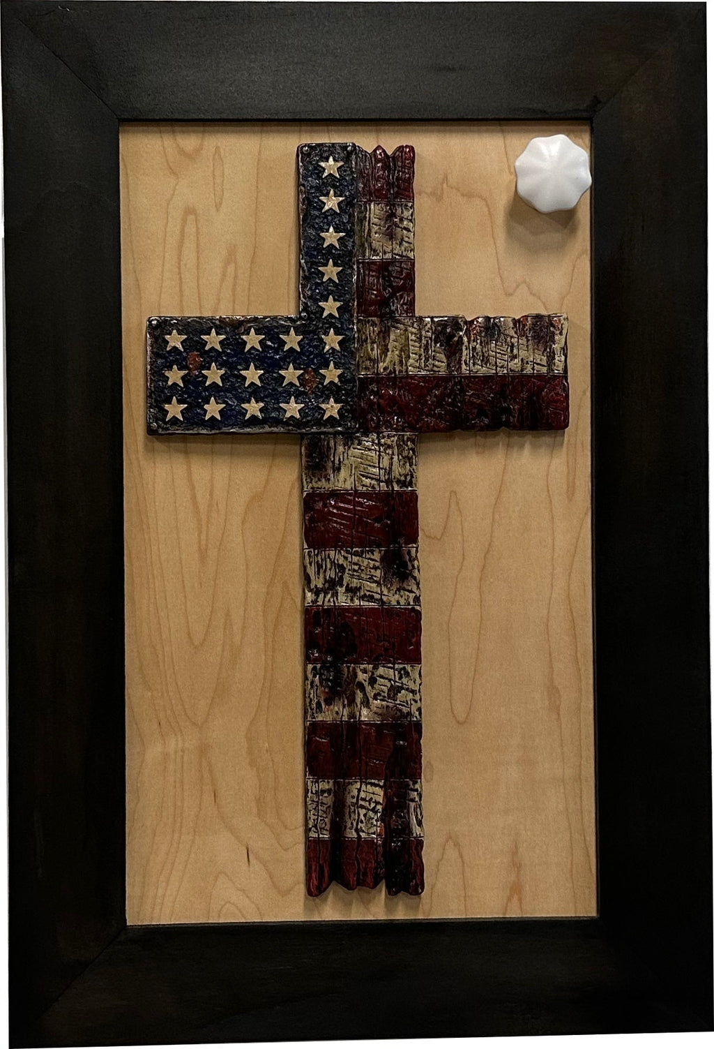 American Flag Cross Decorative Wall - Mounted Secure Gun Cabinet - Two & Gathered