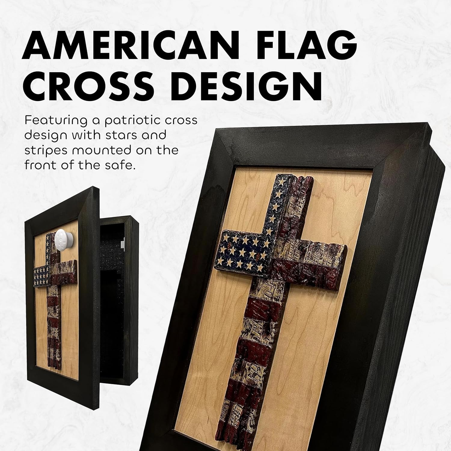 American Flag Cross Decorative Wall - Mounted Secure Gun Cabinet - Two & Gathered