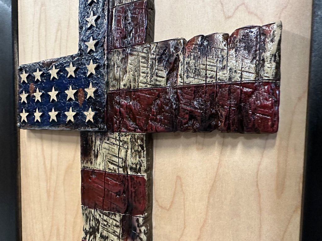American Flag Cross Decorative Wall - Mounted Secure Gun Cabinet - Two & Gathered