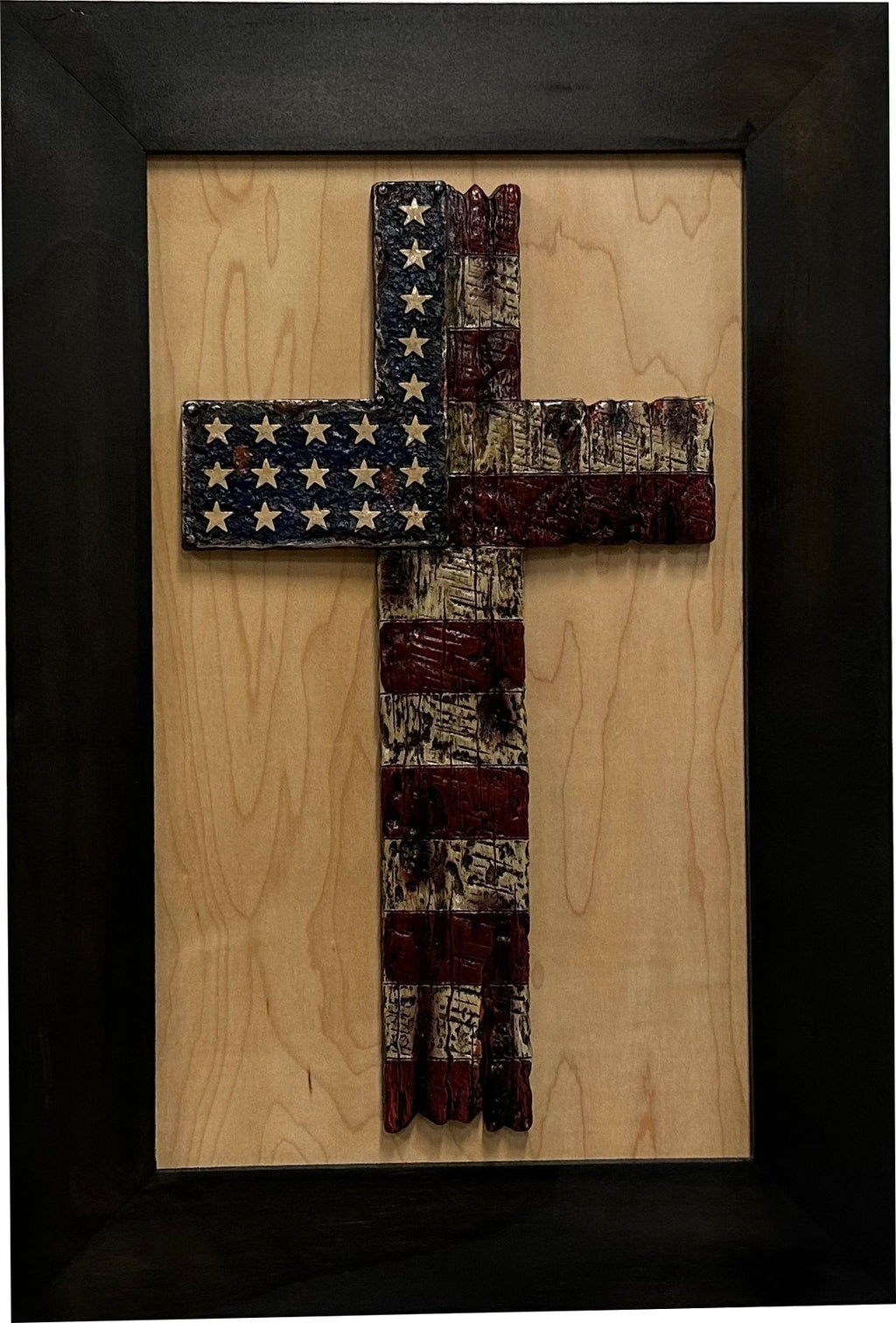 American Flag Cross Decorative Wall - Mounted Secure Gun Cabinet - Two & Gathered