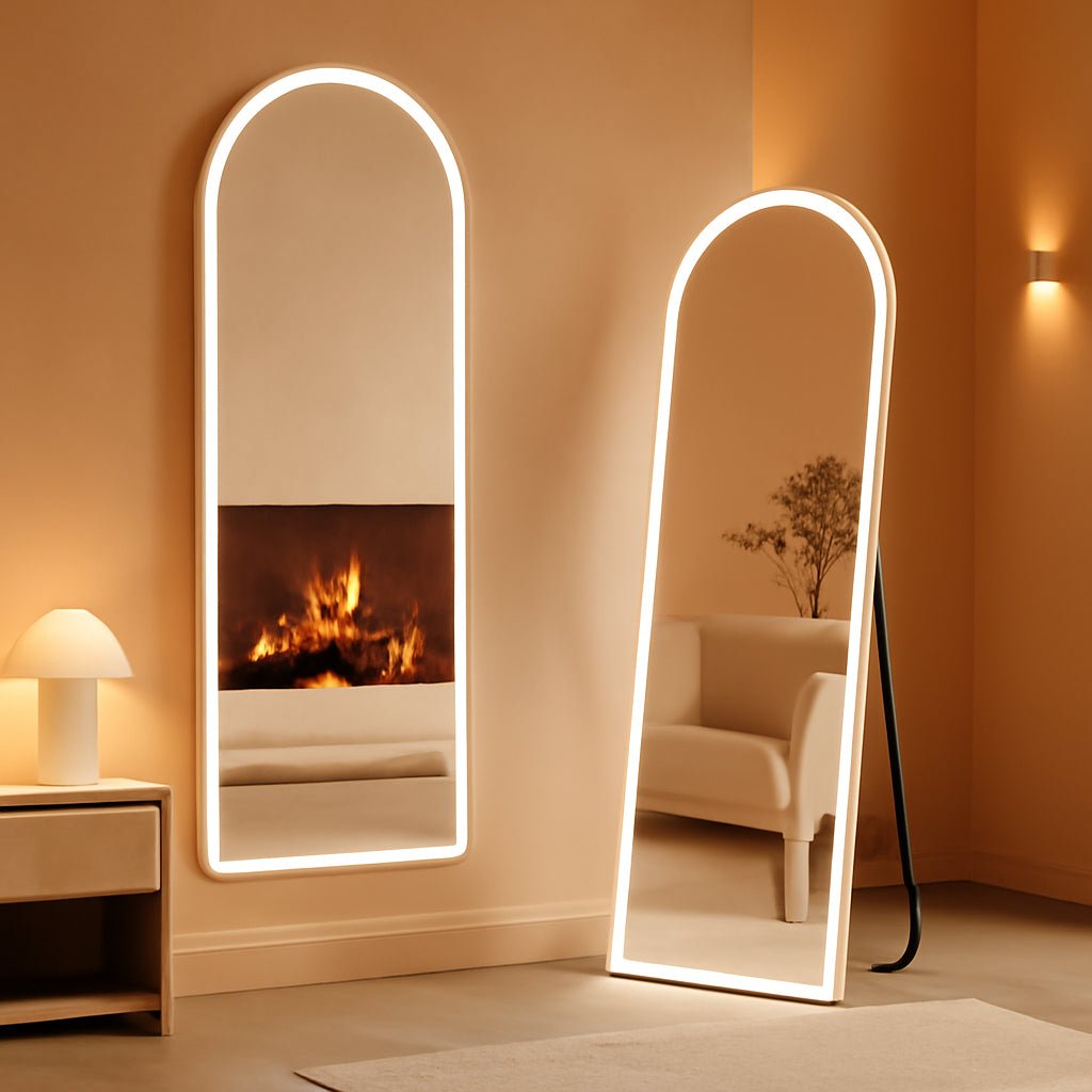 Arched Full Length LED Mirror 61x17 Inch Dimmable 3 Color Floor Stand - Two & Gathered