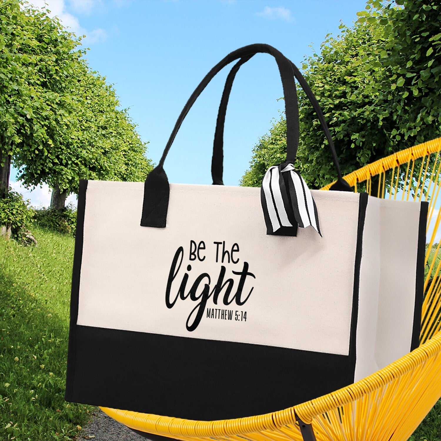Be The Light Matthew 5:14 Religious Tote Bag for Women Bible Verse Canvas Tote Bag Religious Gifts Bible Verse Gift Church Tote Bag - Two & Gathered