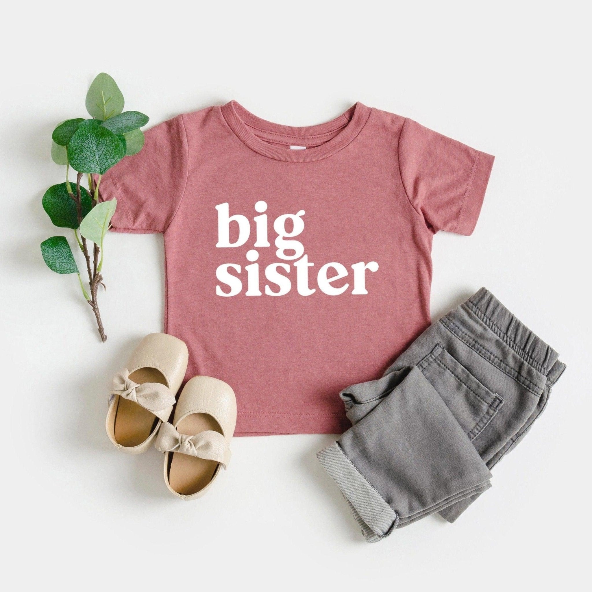 Big Sister Baby And Toddler Big Sis Pregnancy Announcement T Shirt (Serif) - Two & Gathered