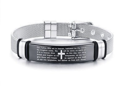 Black Titanium Steel Bracelet with Christian Verses - Two & Gathered
