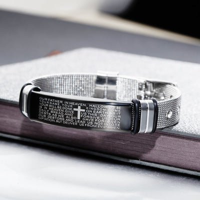 Black Titanium Steel Bracelet with Christian Verses - Two & Gathered