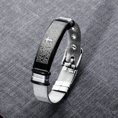 Black Titanium Steel Bracelet with Christian Verses - Two & Gathered