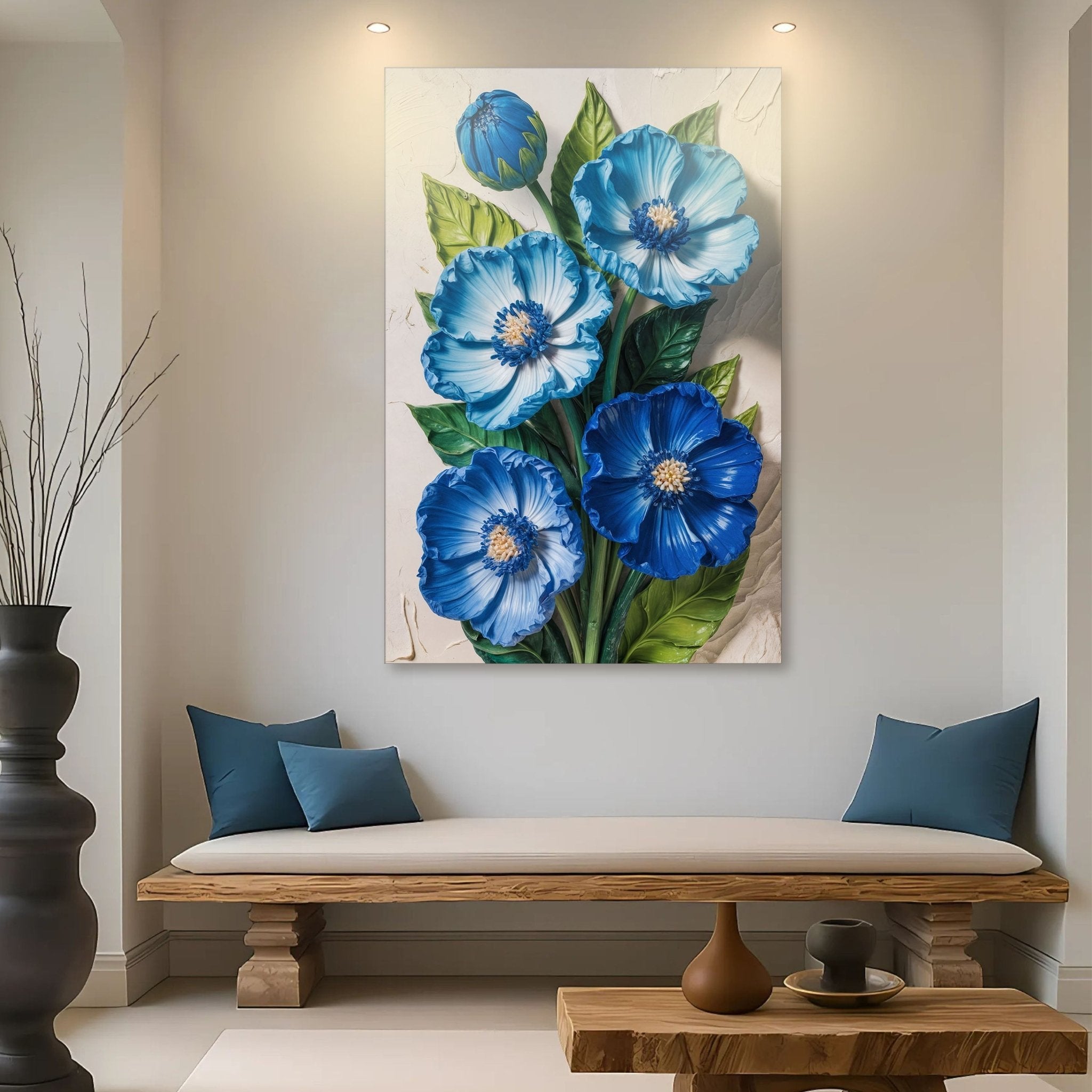 Blue Blossom Bouquet Impasto Wall Art - Two & Gathered