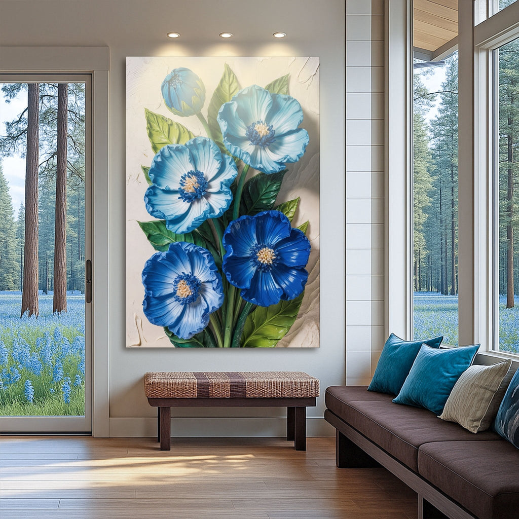 Blue Blossom Bouquet Impasto Wall Art - Two & Gathered