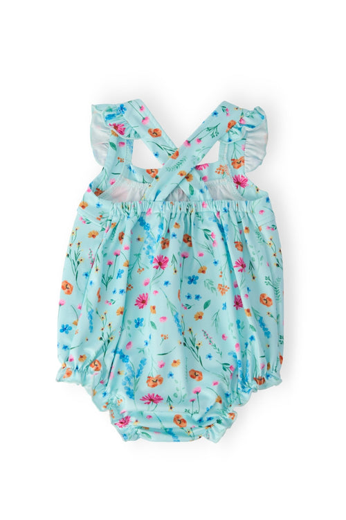 Bluebell Breeze Ruffle Cross Back Romper - Two & Gathered