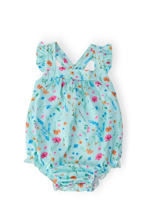Bluebell Breeze Ruffle Cross Back Romper - Two & Gathered