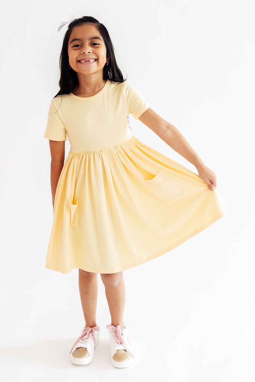 Butter Yellow S/S Pocket Twirl Dress - Two & Gathered