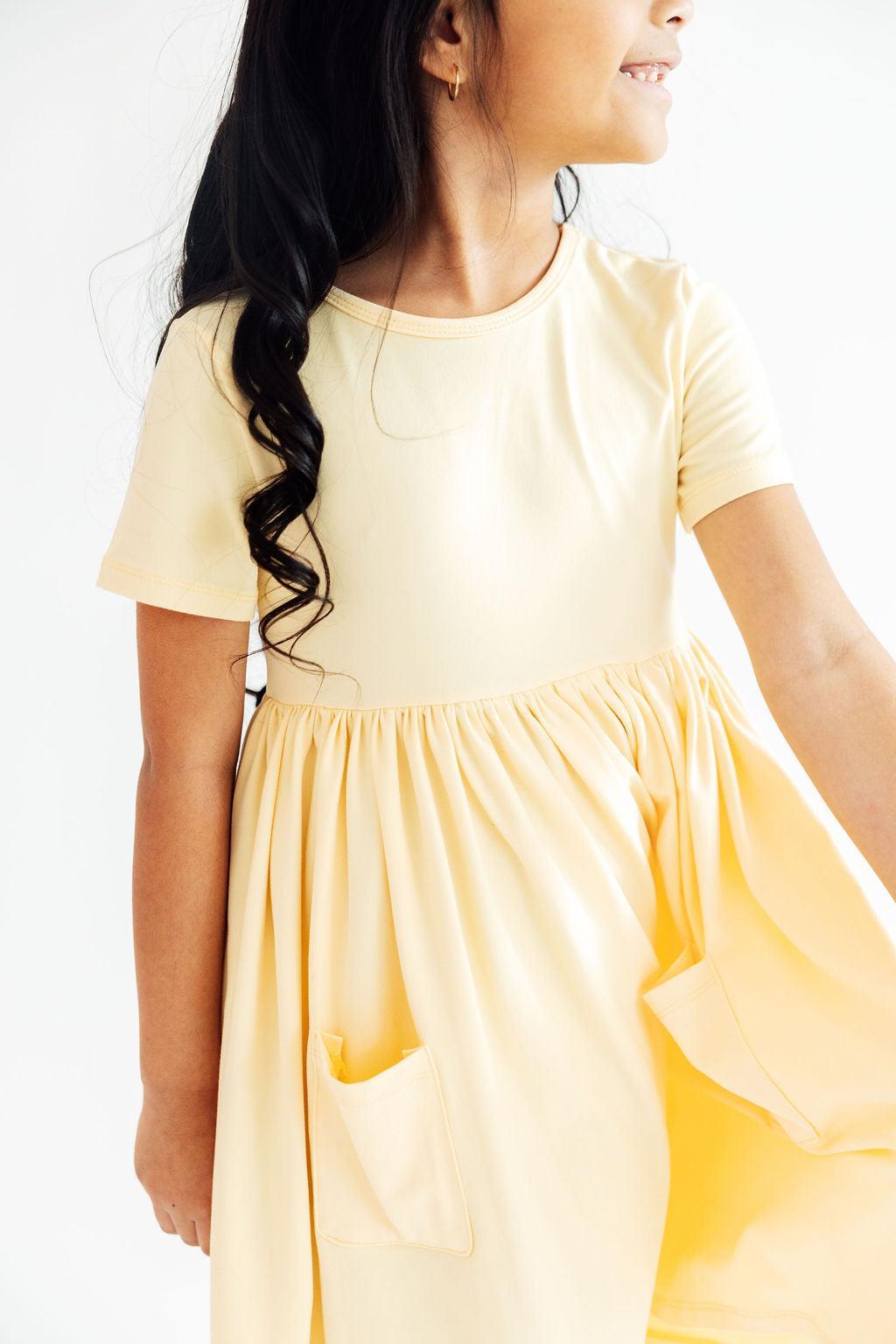 Butter Yellow S/S Pocket Twirl Dress - Two & Gathered