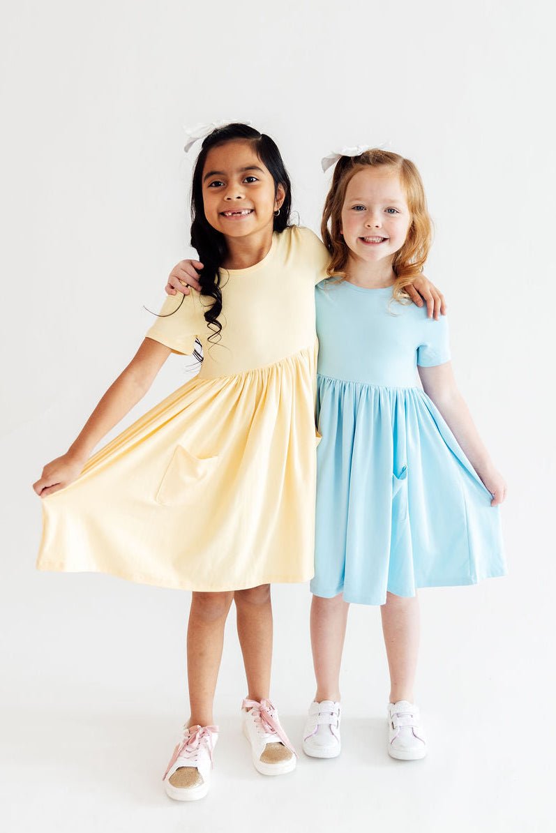 Butter Yellow S/S Pocket Twirl Dress - Two & Gathered