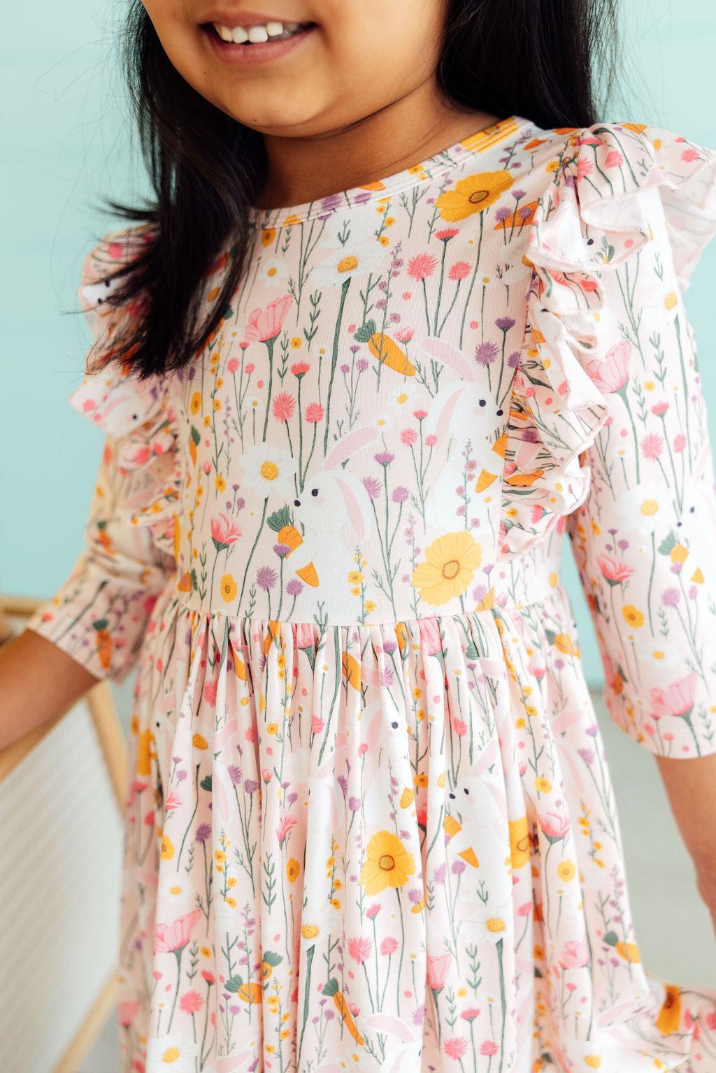 Carrot Cutie 3/4 Sleeve Ruffle Twirl Dress - Two & Gathered