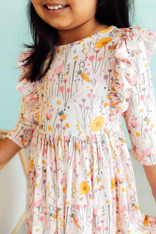 Carrot Cutie 3/4 Sleeve Ruffle Twirl Dress - Two & Gathered