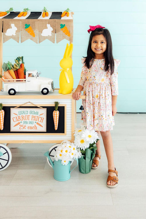Carrot Cutie 3/4 Sleeve Ruffle Twirl Dress - Two & Gathered