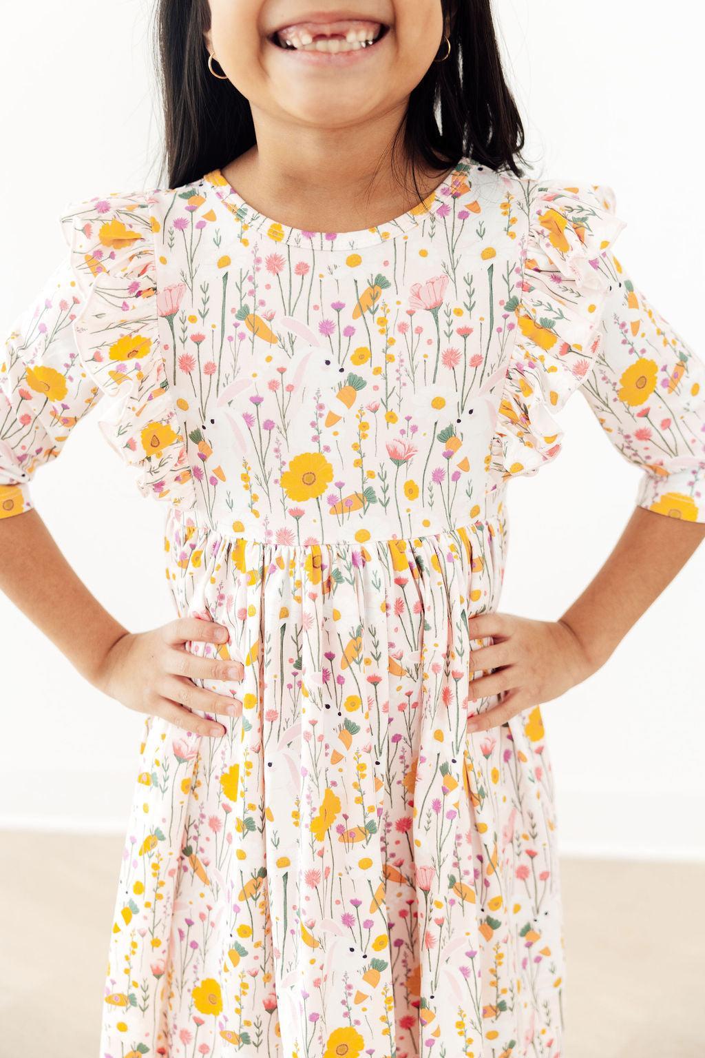 Carrot Cutie 3/4 Sleeve Ruffle Twirl Dress - Two & Gathered