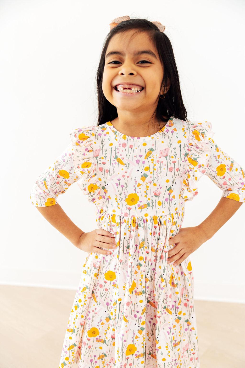 Carrot Cutie 3/4 Sleeve Ruffle Twirl Dress - Two & Gathered