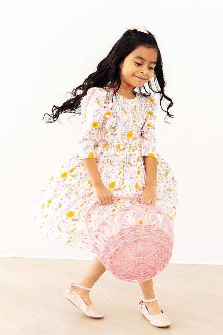 Carrot Cutie 3/4 Sleeve Ruffle Twirl Dress - Two & Gathered
