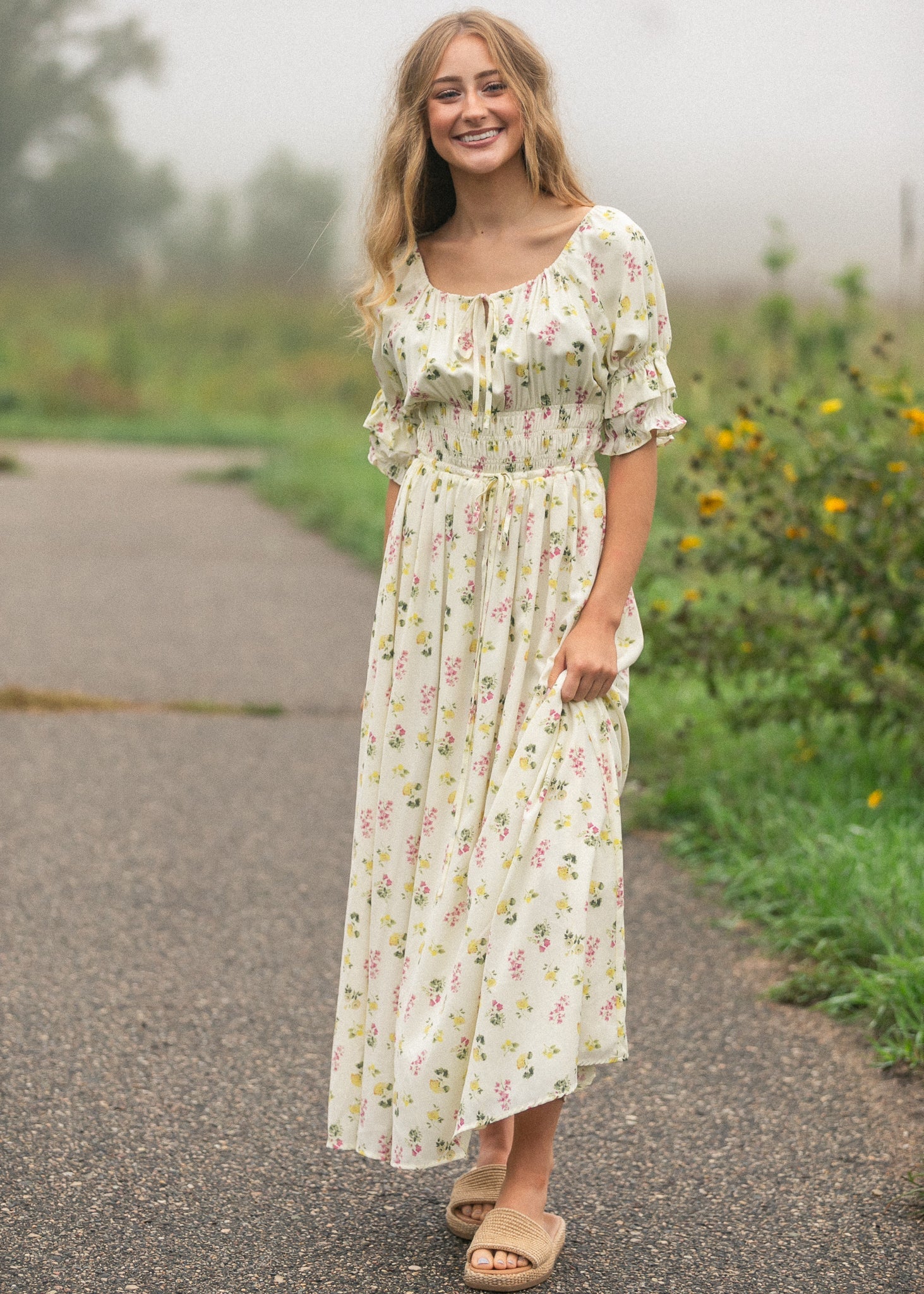 Celine Puff Sleeve Floral Maxi Dress - Two & Gathered