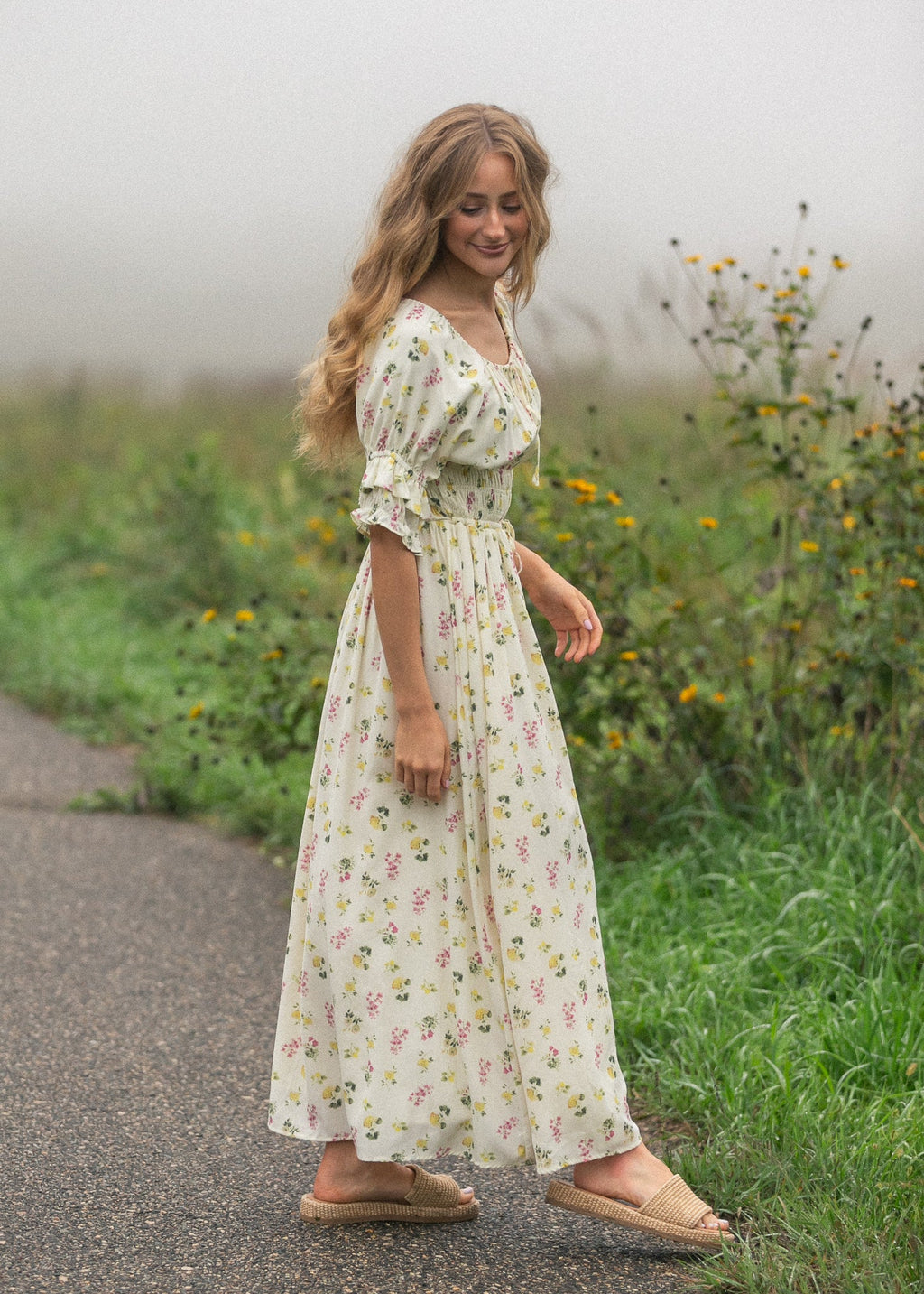 Celine Puff Sleeve Floral Maxi Dress - Two & Gathered