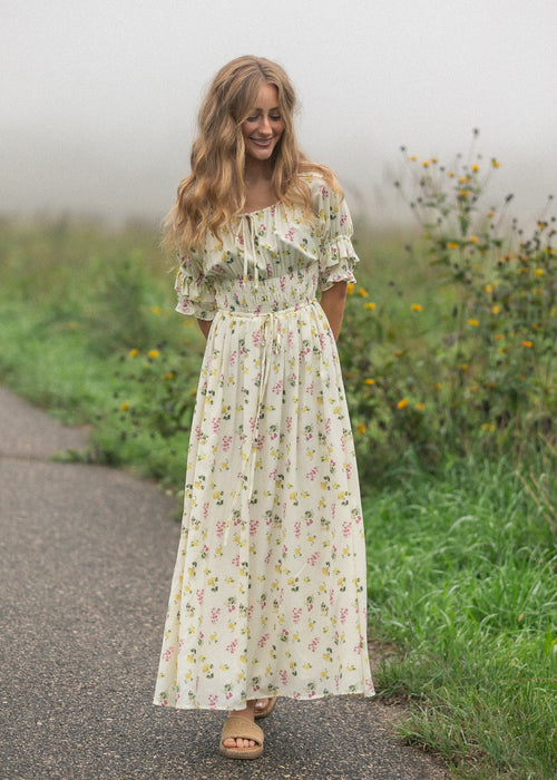 Celine Puff Sleeve Floral Maxi Dress - Two & Gathered
