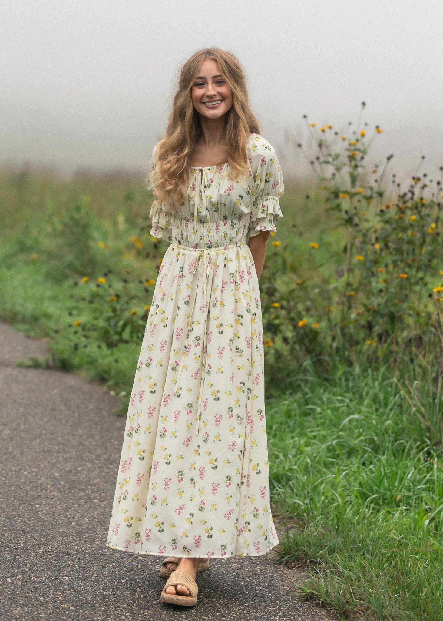 Celine Puff Sleeve Floral Maxi Dress - Two & Gathered