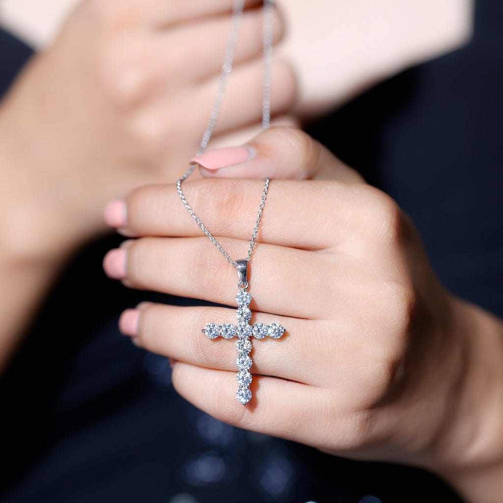 Certified Cubic Zirconia Christian Cross Necklace With Silver Chain - Two & Gathered