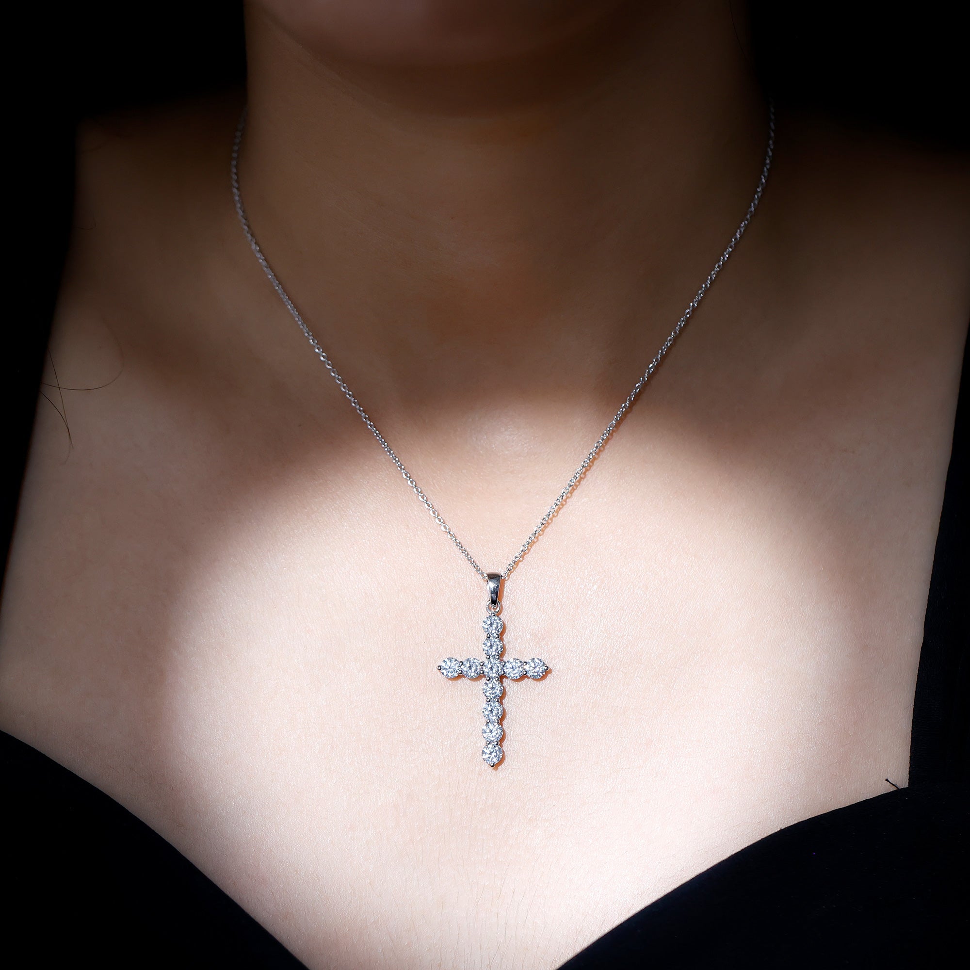 Certified Cubic Zirconia Christian Cross Necklace With Silver Chain - Two & Gathered